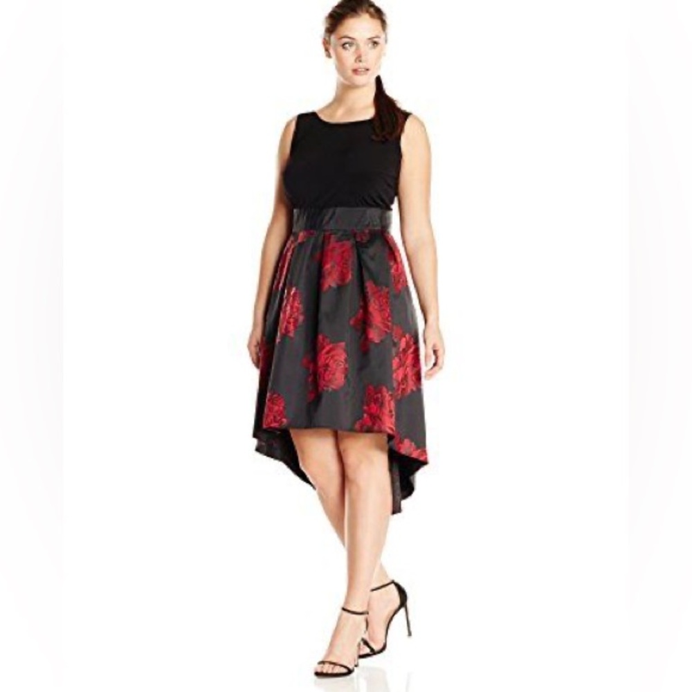 SLNY red and black brocade high low party dress size 16W